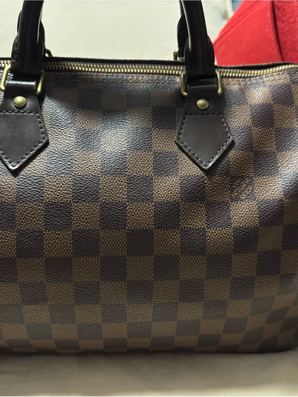 Structured Brown Checkered Satchel Handbag